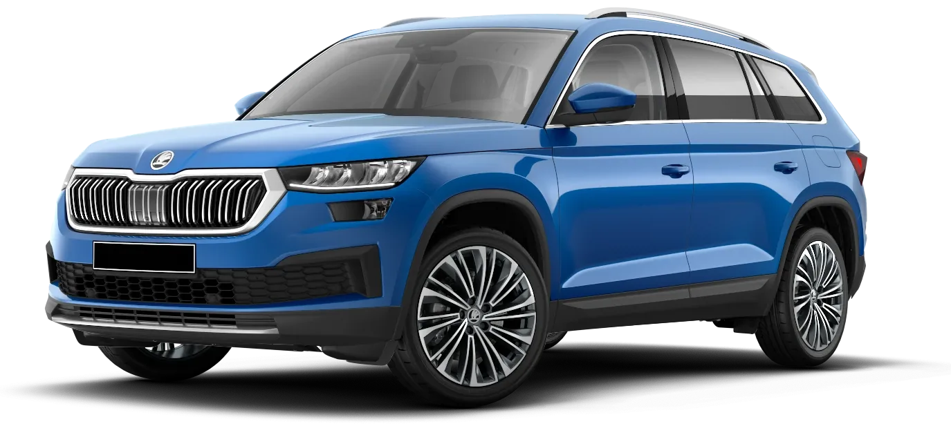 Blue Skoda Kodiaq SUV with distinctive grille and alloy wheels