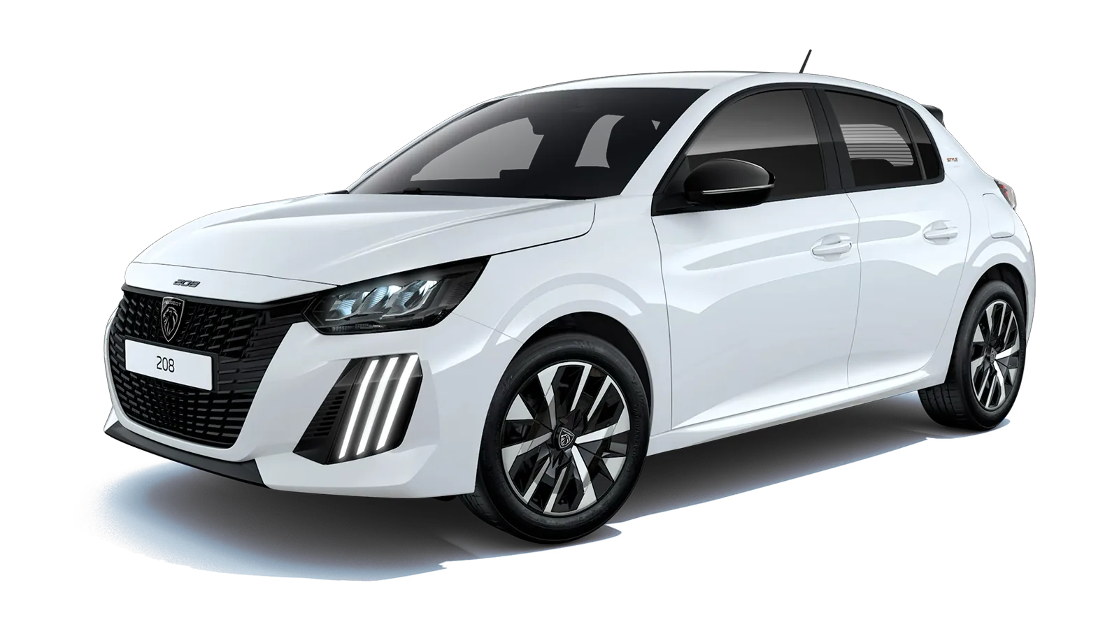 White Peugeot 208 hatchback with black grille and alloy wheels