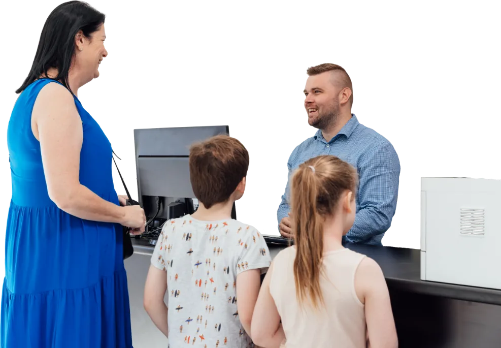 Family collecting their European car from Brisbane automotive service centre
